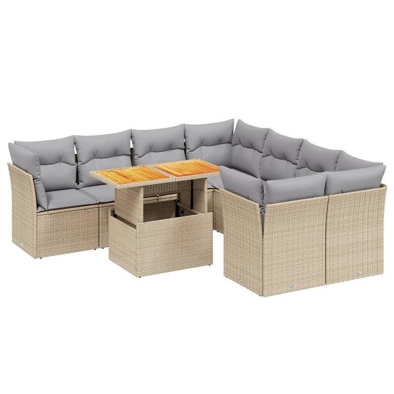 9 Piece Garden Sofa Set with Cushions Beige Poly Rattan Payday Deals