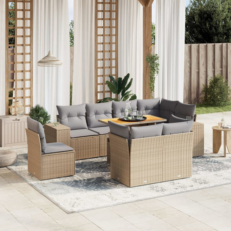 9 Piece Garden Sofa Set with Cushions Beige Poly Rattan Payday Deals