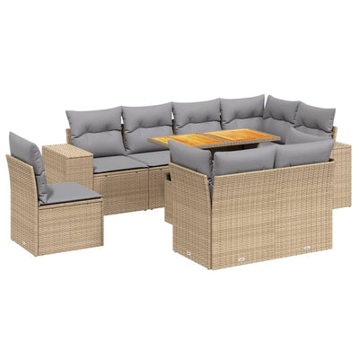 9 Piece Garden Sofa Set with Cushions Beige Poly Rattan Payday Deals