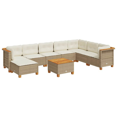 9 Piece Garden Sofa Set with Cushions Beige Poly Rattan Payday Deals