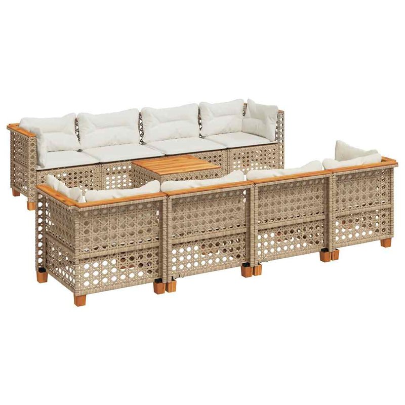 9 Piece Garden Sofa Set with Cushions Beige Poly Rattan Payday Deals