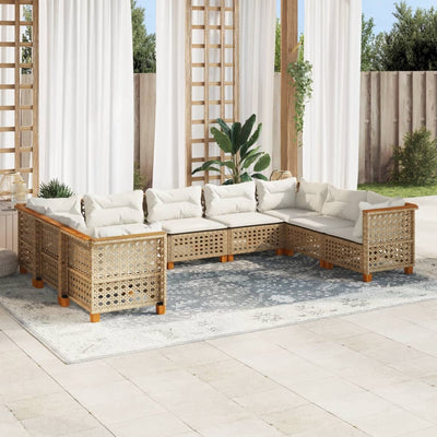 9 Piece Garden Sofa Set with Cushions Beige Poly Rattan