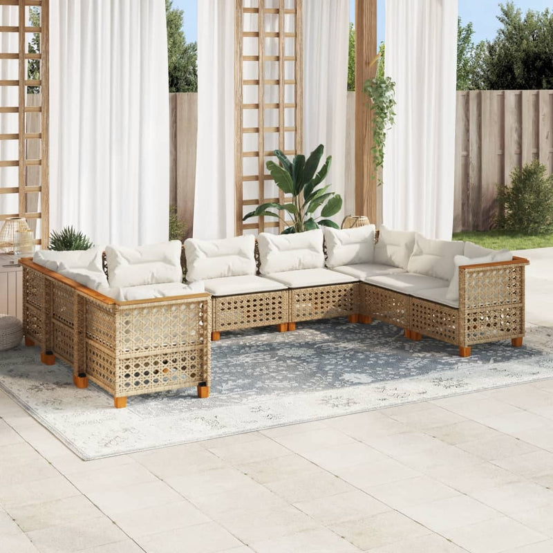 9 Piece Garden Sofa Set with Cushions Beige Poly Rattan Payday Deals