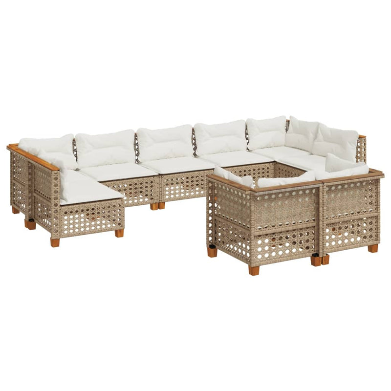 9 Piece Garden Sofa Set with Cushions Beige Poly Rattan Payday Deals