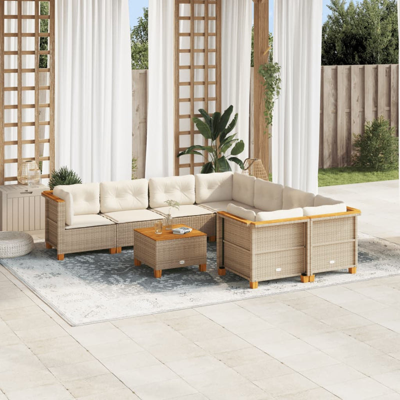 9 Piece Garden Sofa Set with Cushions Beige Poly Rattan Payday Deals