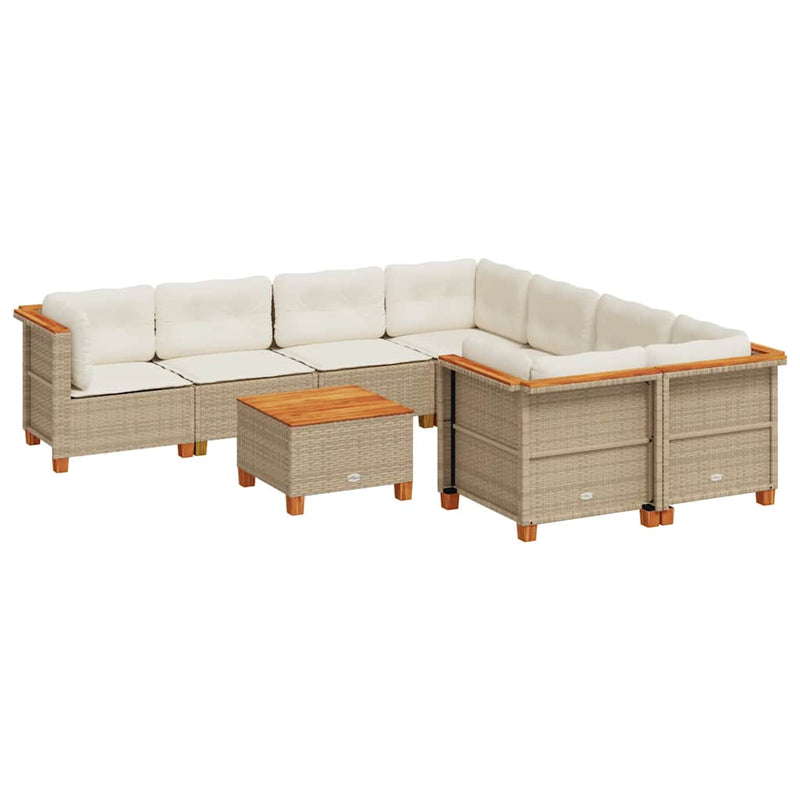 9 Piece Garden Sofa Set with Cushions Beige Poly Rattan Payday Deals