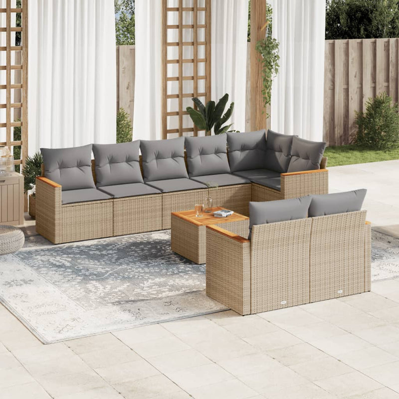 9 Piece Garden Sofa Set with Cushions Beige Poly Rattan Payday Deals