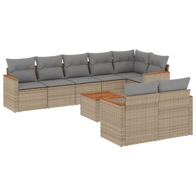 9 Piece Garden Sofa Set with Cushions Beige Poly Rattan Payday Deals