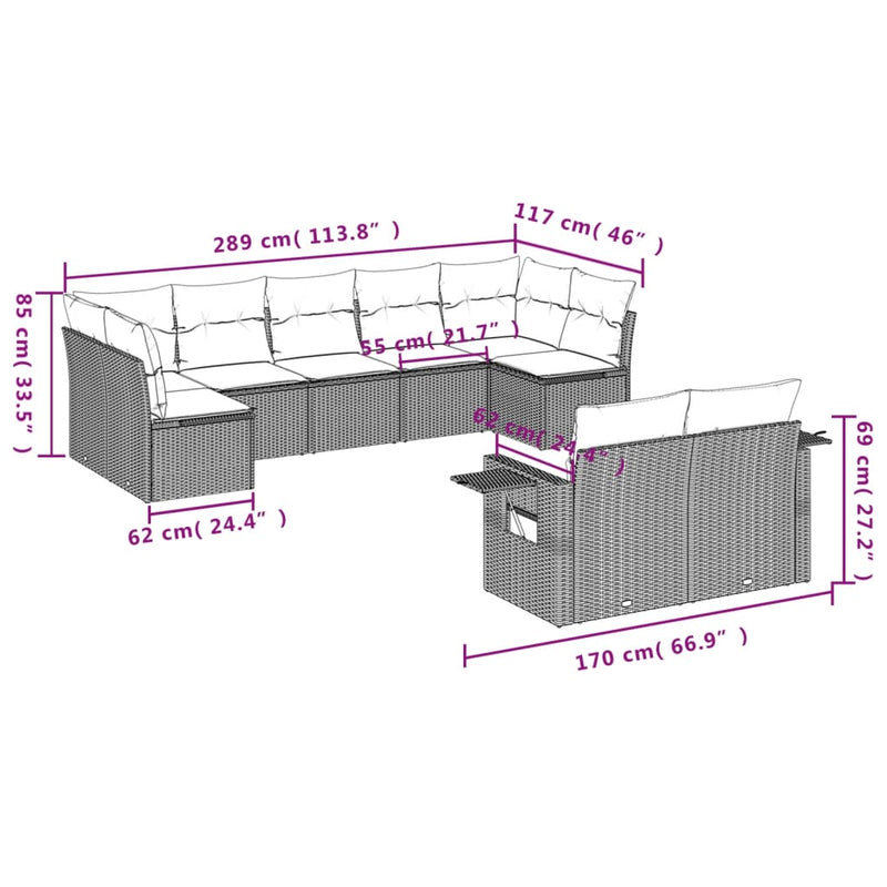 9 Piece Garden Sofa Set with Cushions Beige Poly Rattan Payday Deals