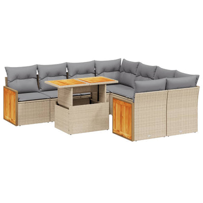 9 Piece Garden Sofa Set with Cushions Beige Poly Rattan Payday Deals