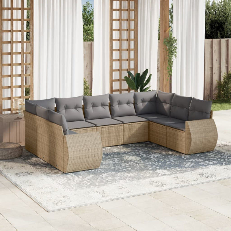 9 Piece Garden Sofa Set with Cushions Beige Poly Rattan Payday Deals