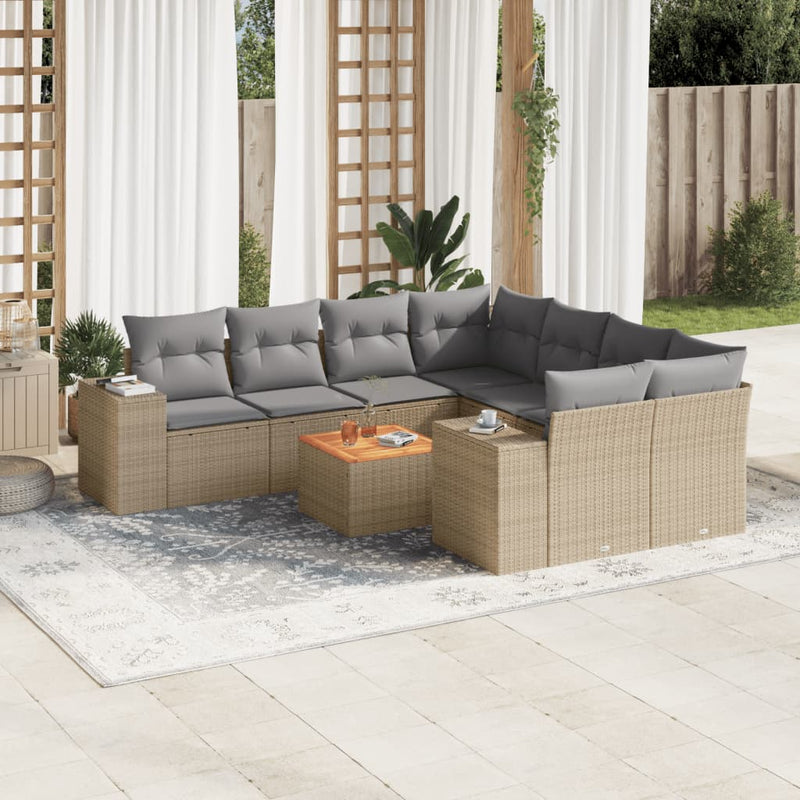 9 Piece Garden Sofa Set with Cushions Beige Poly Rattan Payday Deals