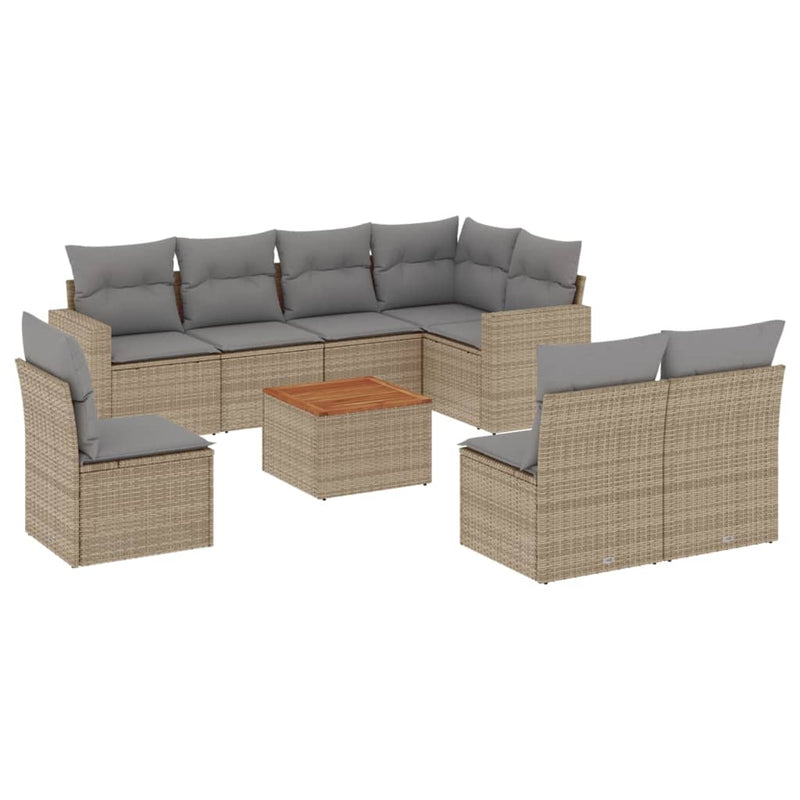 9 Piece Garden Sofa Set with Cushions Beige Poly Rattan Payday Deals