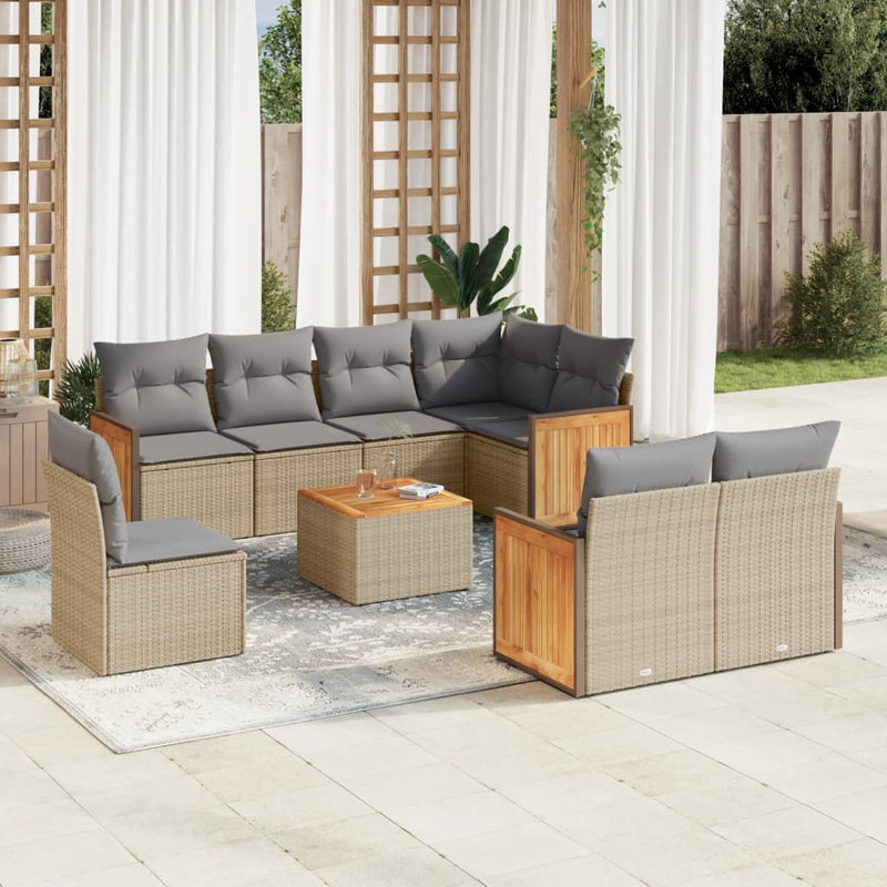 9 Piece Garden Sofa Set with Cushions Beige Poly Rattan Payday Deals