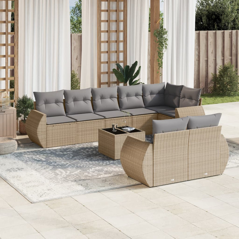 9 Piece Garden Sofa Set with Cushions Beige Poly Rattan Payday Deals