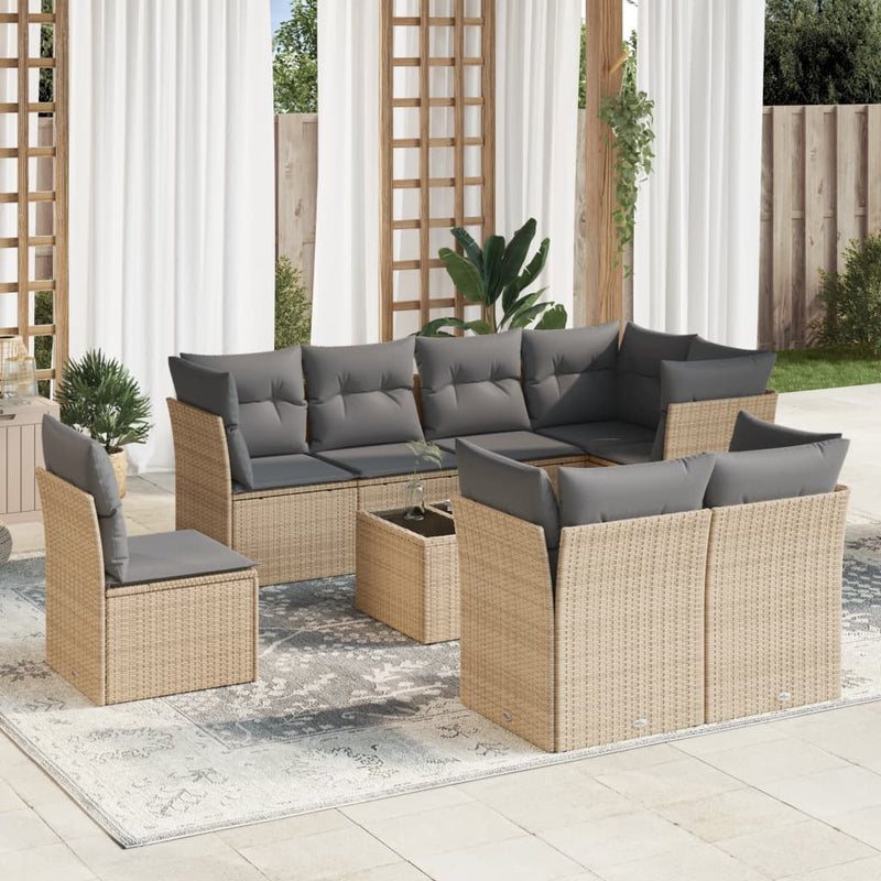 9 Piece Garden Sofa Set with Cushions Beige Poly Rattan Payday Deals