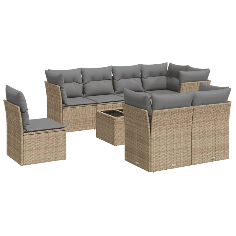 9 Piece Garden Sofa Set with Cushions Beige Poly Rattan Payday Deals