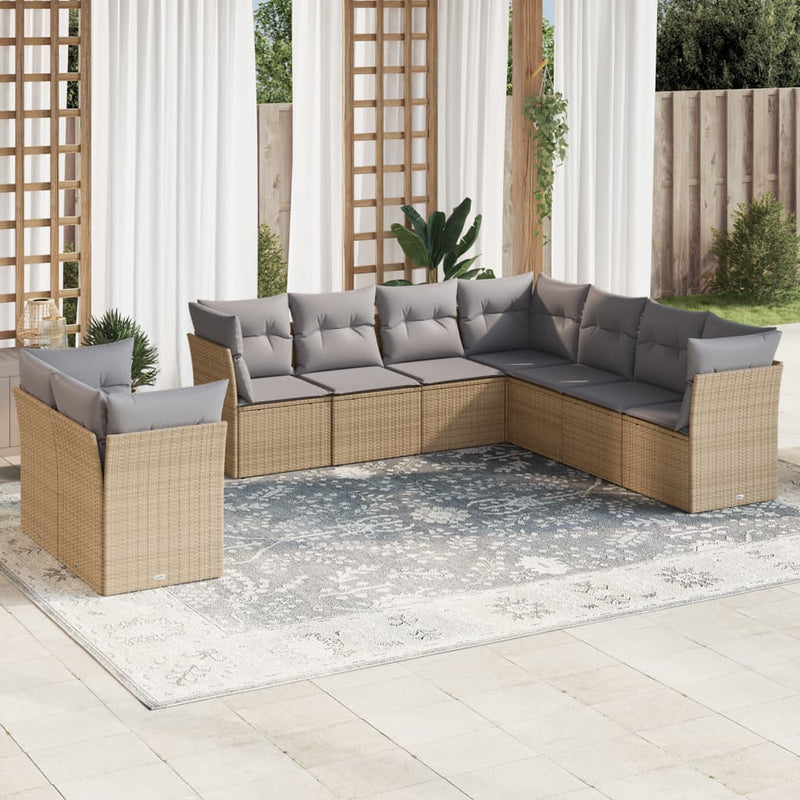 9 Piece Garden Sofa Set with Cushions Beige Poly Rattan Payday Deals