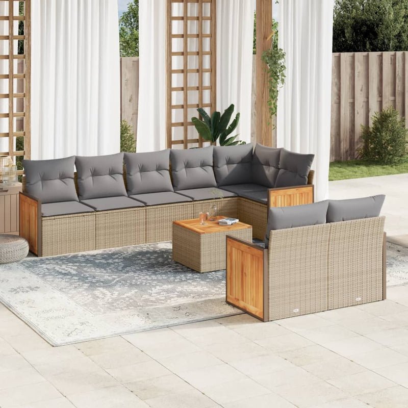 9 Piece Garden Sofa Set with Cushions Beige Poly Rattan Payday Deals