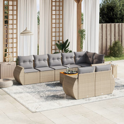 9 Piece Garden Sofa Set with Cushions Beige Poly Rattan