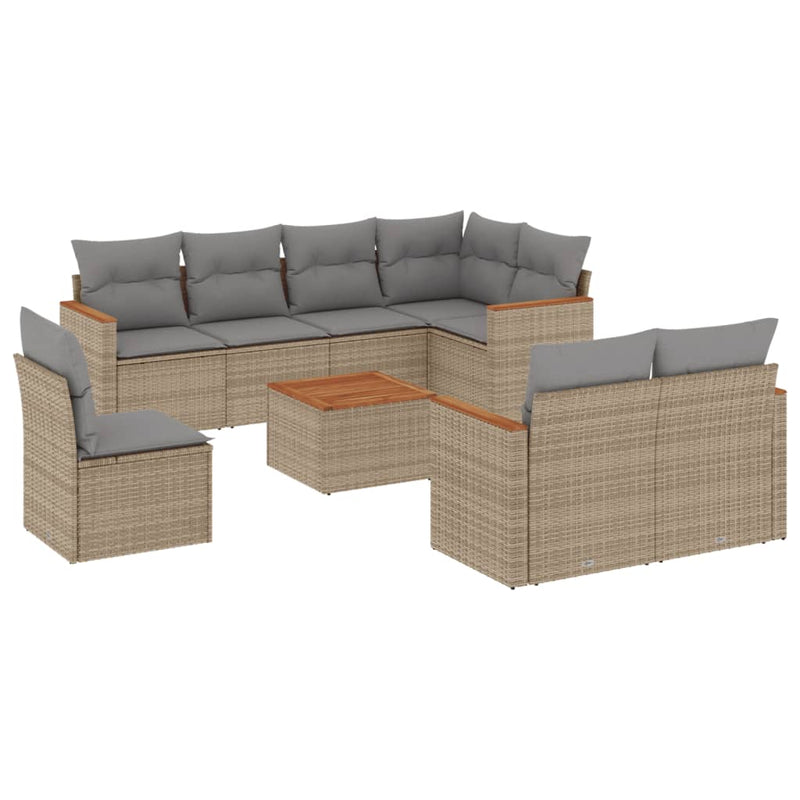 9 Piece Garden Sofa Set with Cushions Beige Poly Rattan Payday Deals