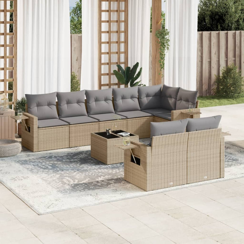 9 Piece Garden Sofa Set with Cushions Beige Poly Rattan Payday Deals