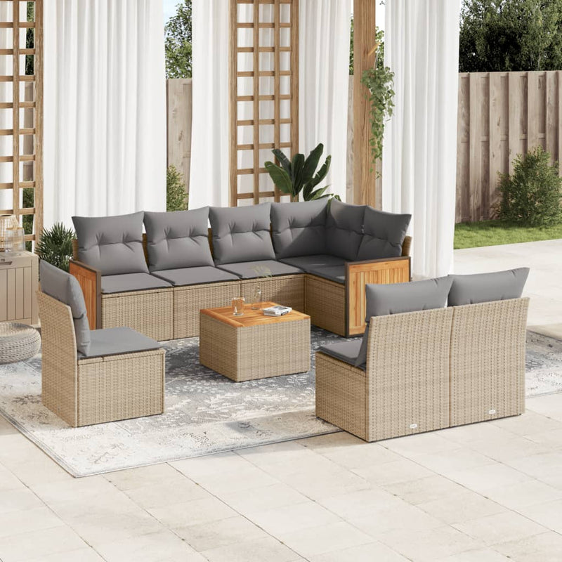 9 Piece Garden Sofa Set with Cushions Beige Poly Rattan Payday Deals