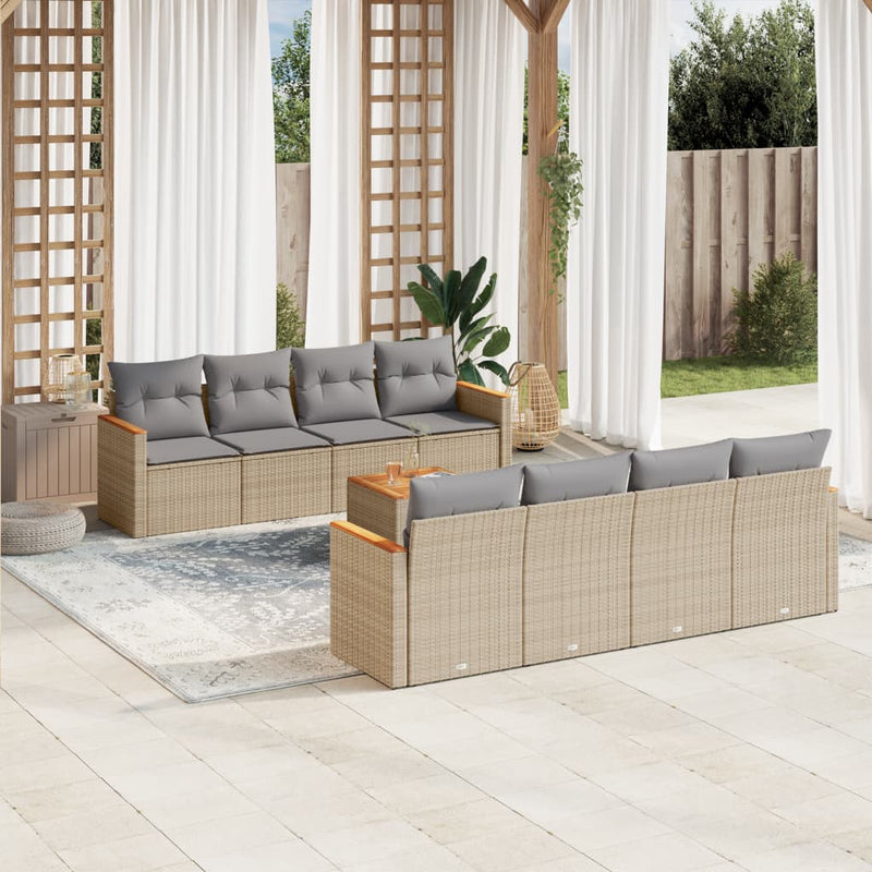 9 Piece Garden Sofa Set with Cushions Beige Poly Rattan Payday Deals