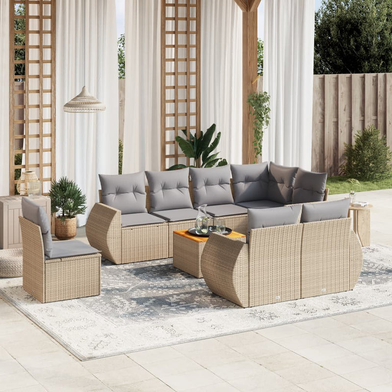 9 Piece Garden Sofa Set with Cushions Beige Poly Rattan Payday Deals