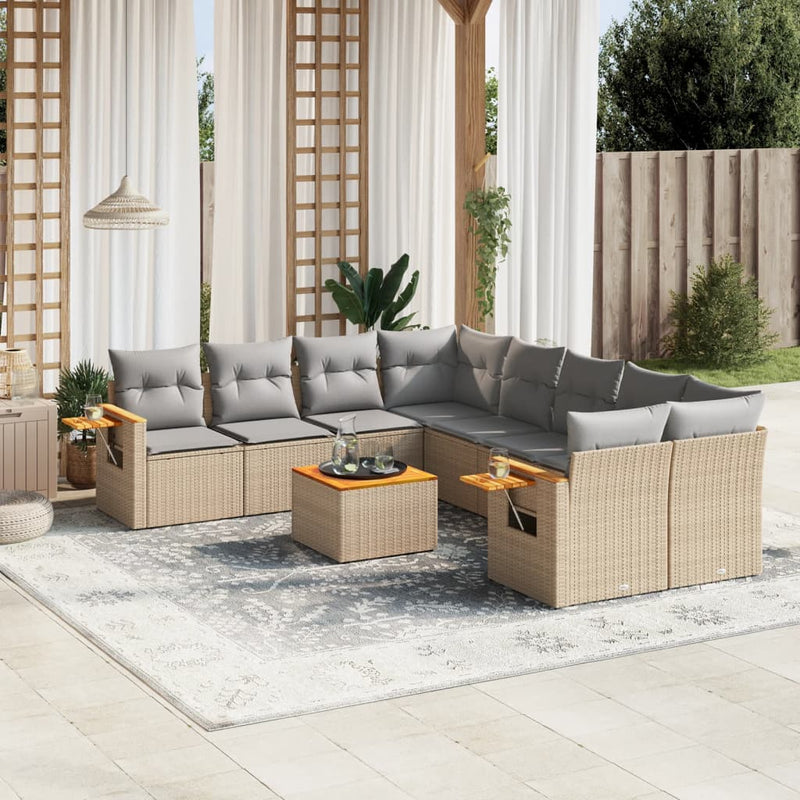 9 Piece Garden Sofa Set with Cushions Beige Poly Rattan Payday Deals