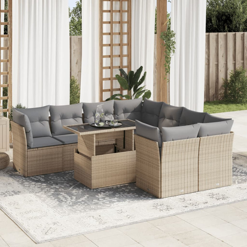 9 Piece Garden Sofa Set with Cushions Beige Poly Rattan Payday Deals