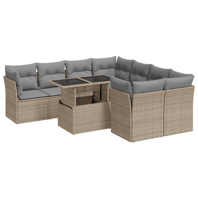 9 Piece Garden Sofa Set with Cushions Beige Poly Rattan Payday Deals