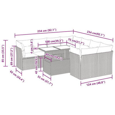 9 Piece Garden Sofa Set with Cushions Beige Poly Rattan Payday Deals