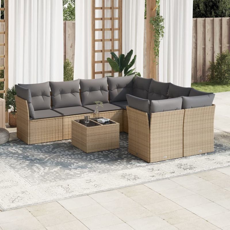 9 Piece Garden Sofa Set with Cushions Beige Poly Rattan Payday Deals