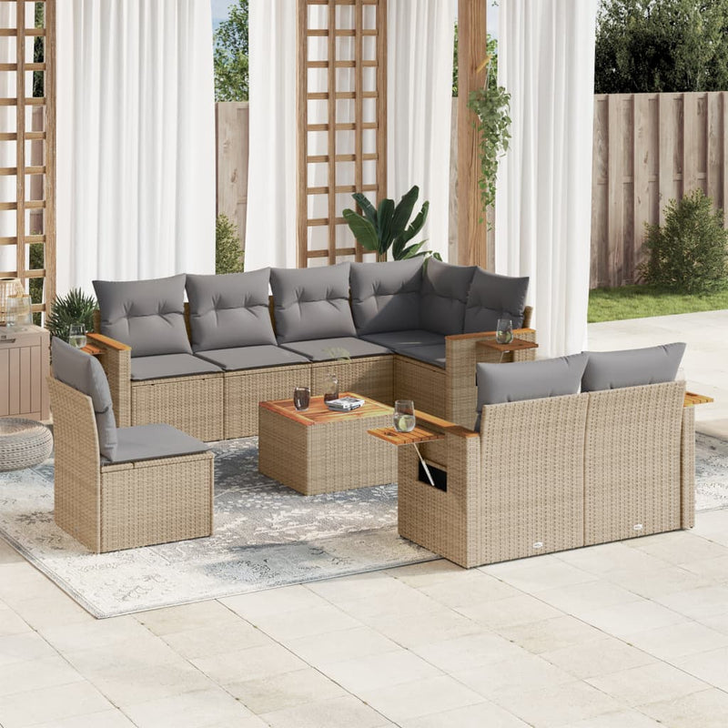 9 Piece Garden Sofa Set with Cushions Beige Poly Rattan Payday Deals