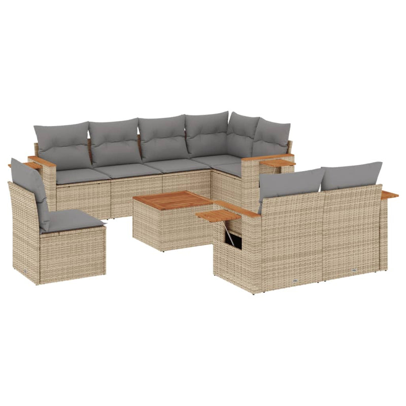 9 Piece Garden Sofa Set with Cushions Beige Poly Rattan Payday Deals