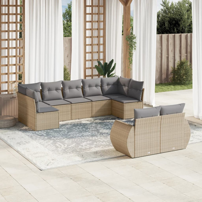 9 Piece Garden Sofa Set with Cushions Beige Poly Rattan Payday Deals