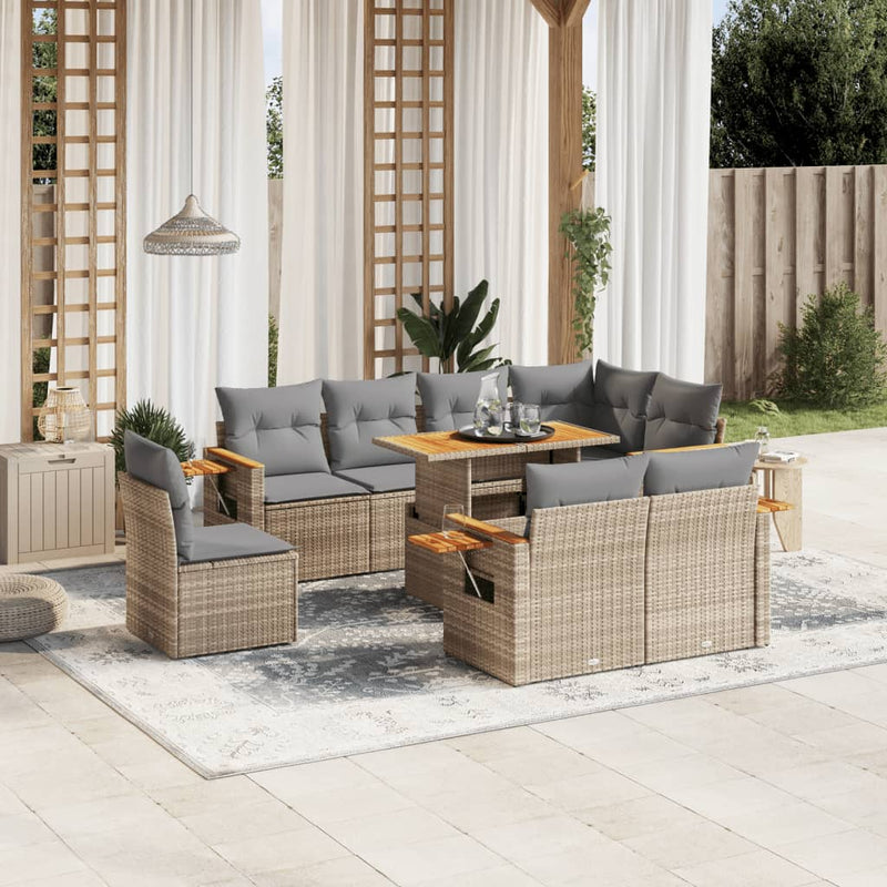 9 Piece Garden Sofa Set with Cushions Beige Poly Rattan Payday Deals