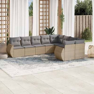 9 Piece Garden Sofa Set with Cushions Beige Poly Rattan