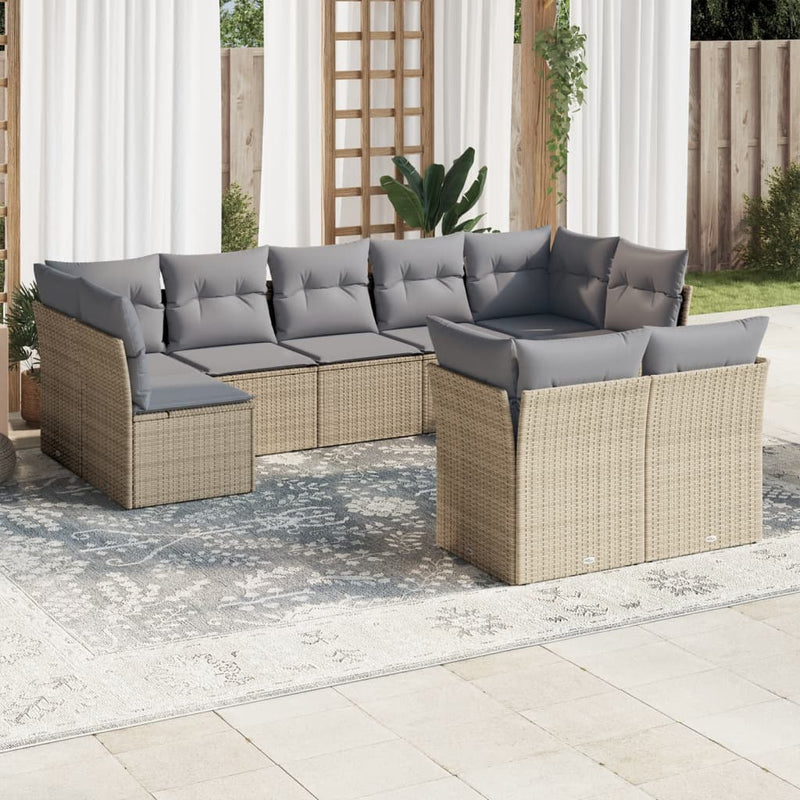 9 Piece Garden Sofa Set with Cushions Beige Poly Rattan Payday Deals