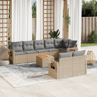 9 Piece Garden Sofa Set with Cushions Beige Poly Rattan