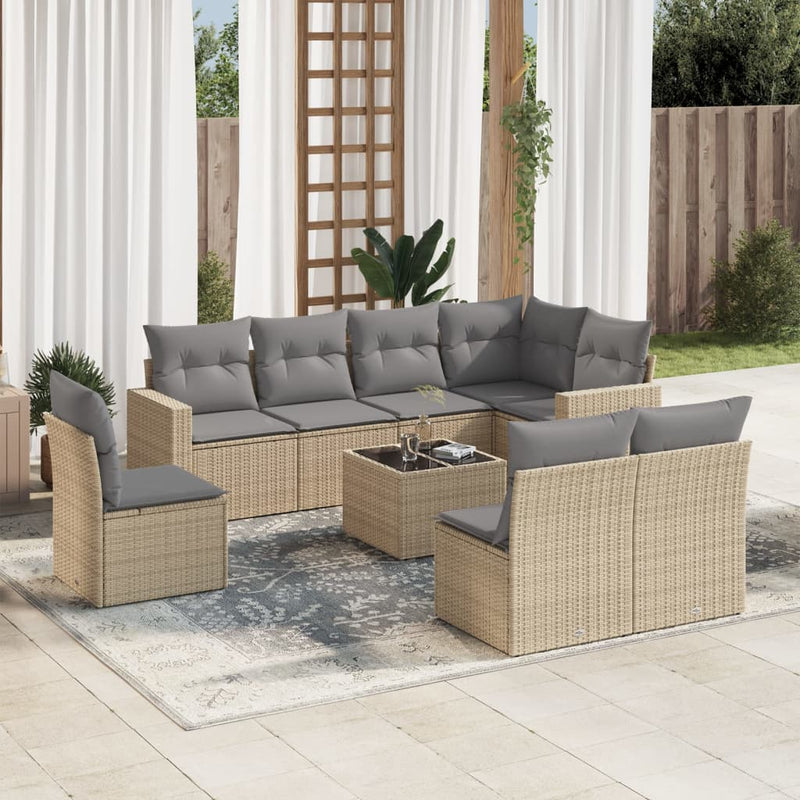 9 Piece Garden Sofa Set with Cushions Beige Poly Rattan Payday Deals