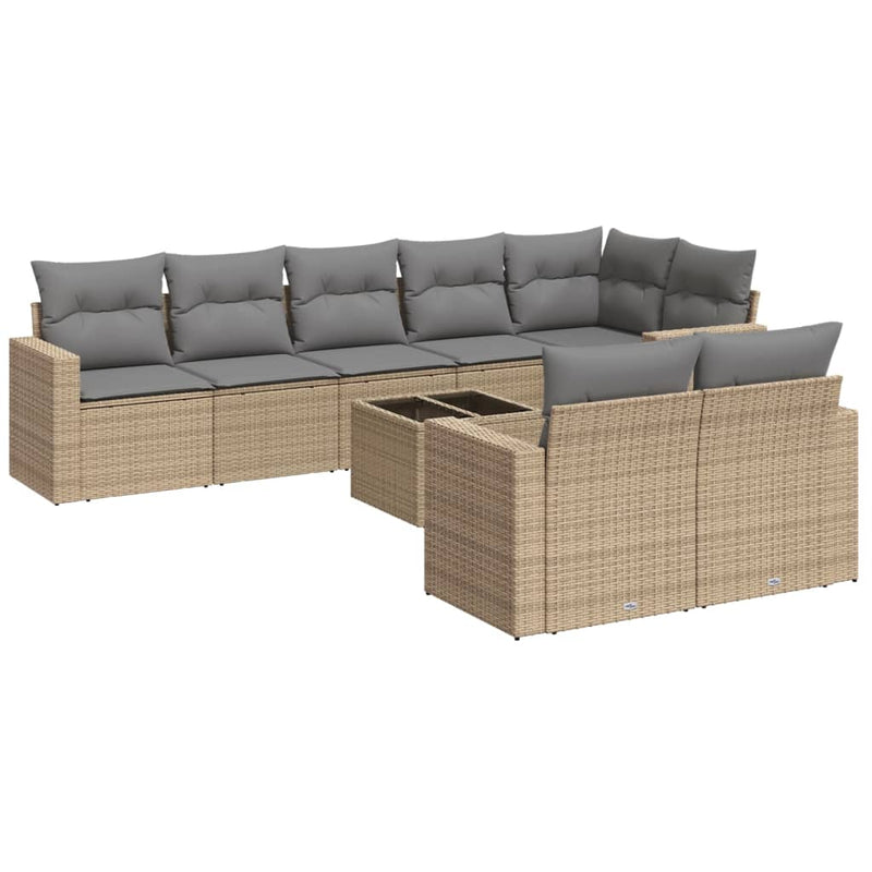 9 Piece Garden Sofa Set with Cushions Beige Poly Rattan Payday Deals