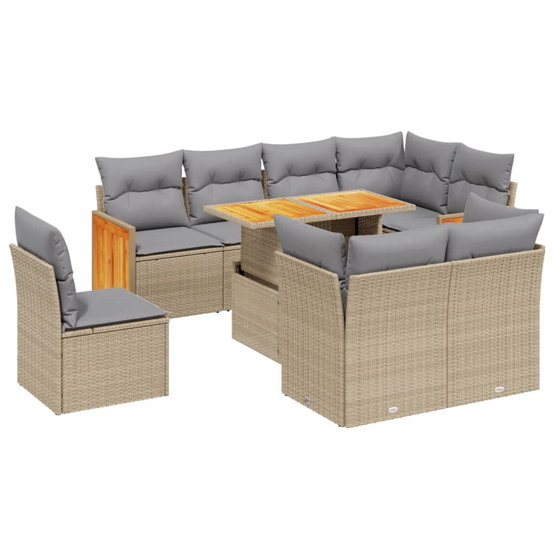 9 Piece Garden Sofa Set with Cushions Beige Poly Rattan Payday Deals