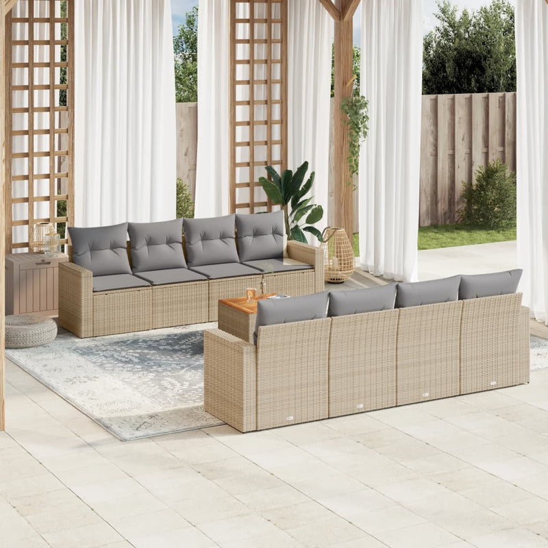 9 Piece Garden Sofa Set with Cushions Beige Poly Rattan Payday Deals