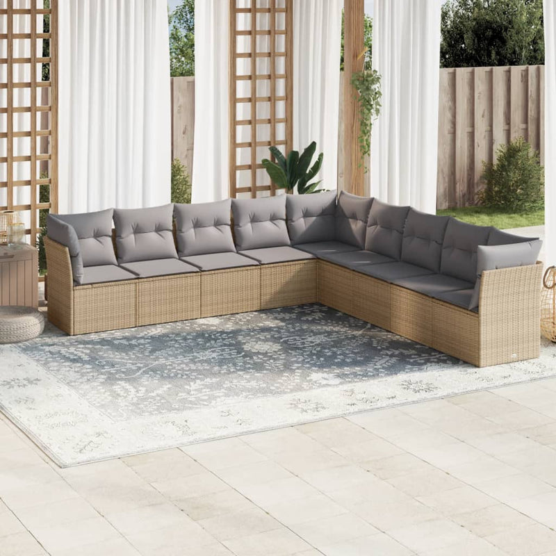 9 Piece Garden Sofa Set with Cushions Beige Poly Rattan Payday Deals