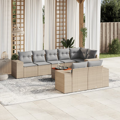 9 Piece Garden Sofa Set with Cushions Beige Poly Rattan