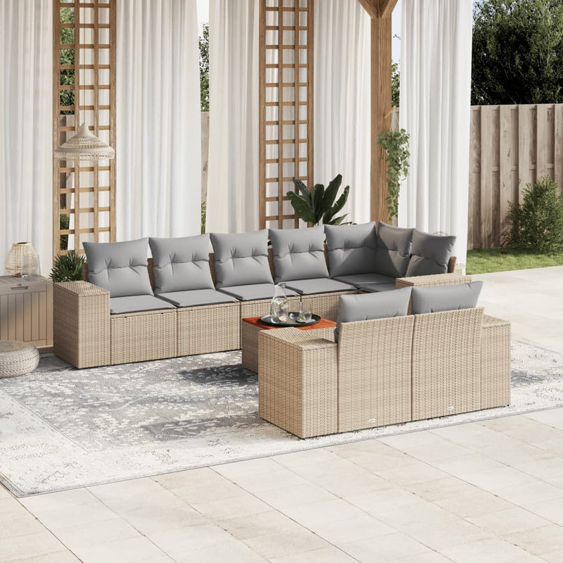 9 Piece Garden Sofa Set with Cushions Beige Poly Rattan Payday Deals