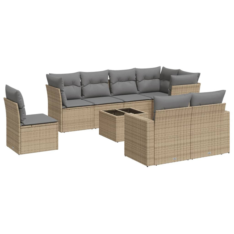 9 Piece Garden Sofa Set with Cushions Beige Poly Rattan Payday Deals