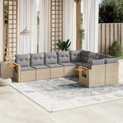 9 Piece Garden Sofa Set with Cushions Beige Poly Rattan